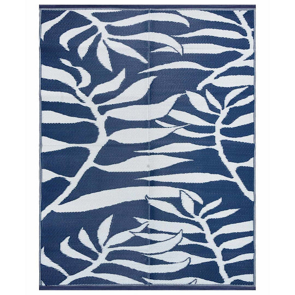 Waterproof Blue Plastic Outdoor Rug Floral Leaf 8x10 10x13