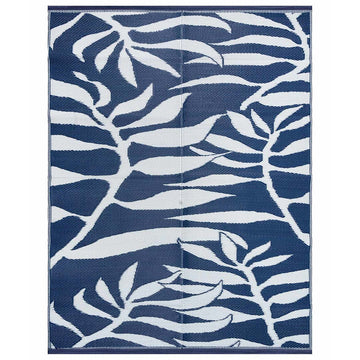 Veranda Blue Floral Leaf Waterproof Plastic Outdoor Area Rug-5x7