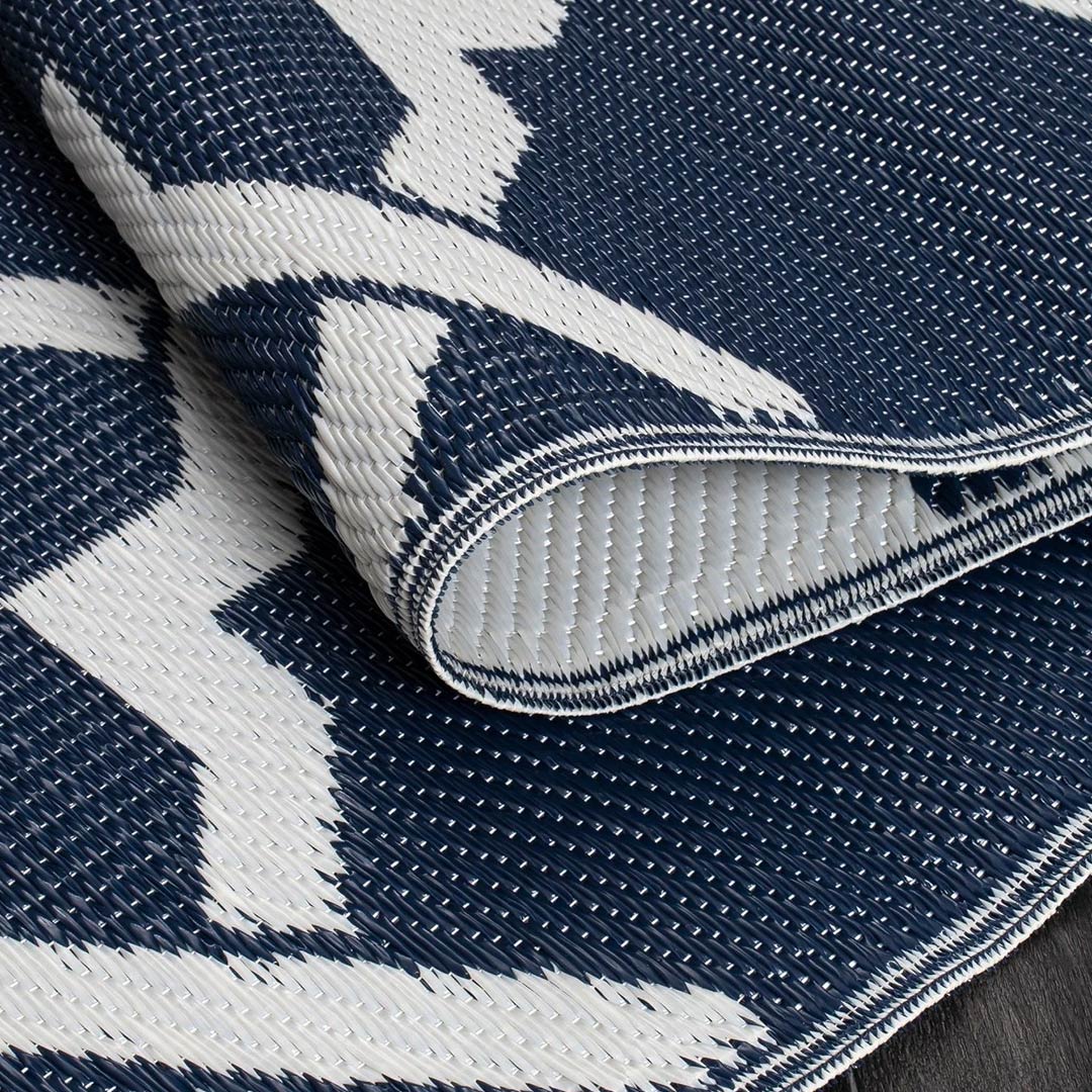 Veranda Blue Geometric Waterproof Plastic Outdoor Area Rug