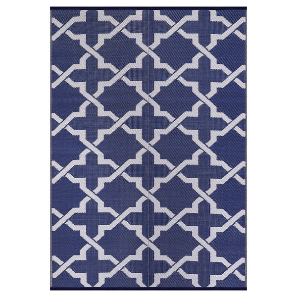 Waterproof Blue Plastic Outdoor Rug Geometric 8x10 10x13