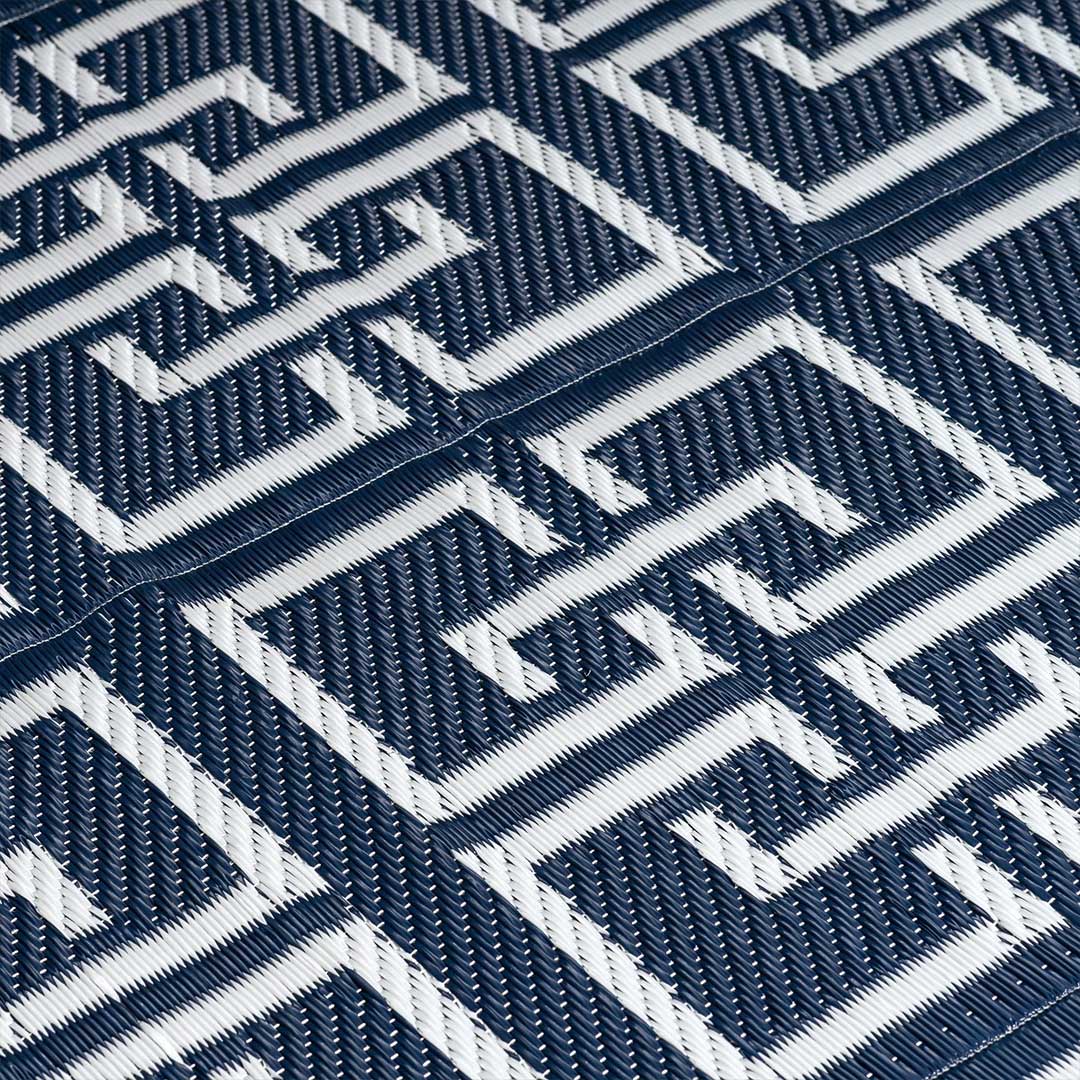 Veranda Navy Greek Key Waterproof Plastic Outdoor Area Rug