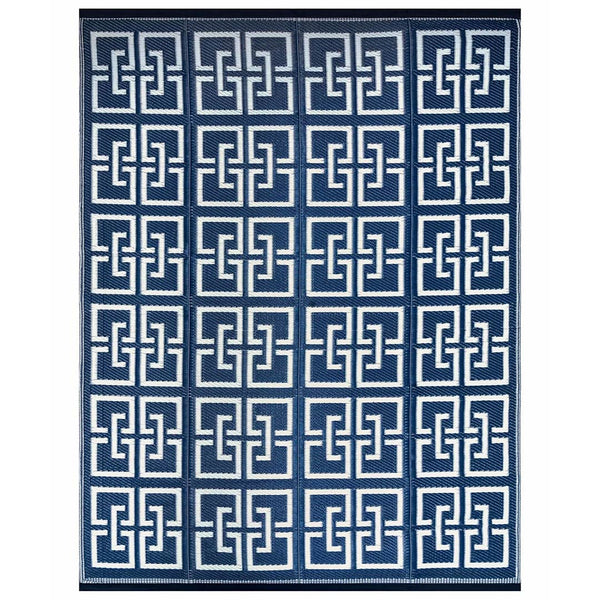 Waterproof Navy Plastic Outdoor Rug Greek Key 8x10 9x12