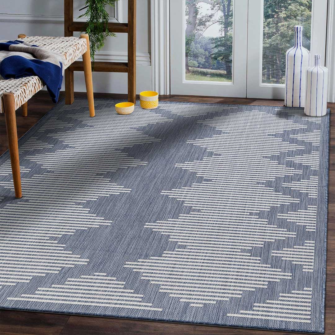 waikiki blue geometric striped outdoor area rug 8x10 6x9