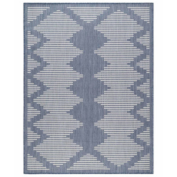 Waikiki Blue Geometric Striped Outdoor Area Rug-5x7