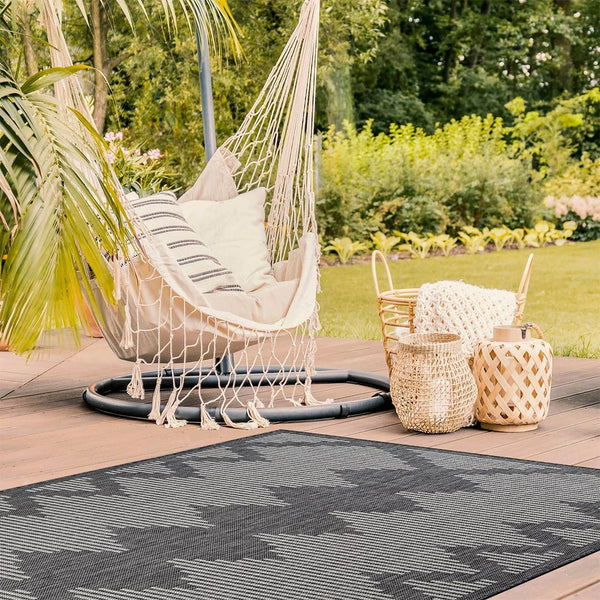 waikiki dark gray geometric striped outdoor area rug