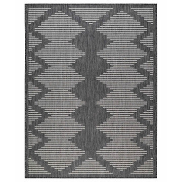 Waikiki Dark Gray Geometric Striped Outdoor Area Rug-6x9