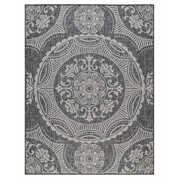 Waikiki Dark Gray Medallion Outdoor Area Rug-8x10