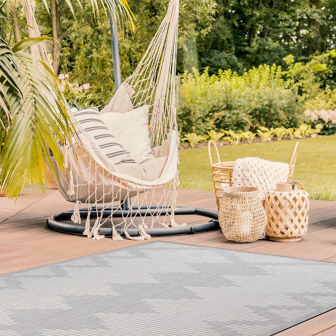 waikiki gray geometric striped outdoor area rug