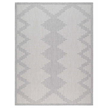 Waikiki Gray Geometric Striped Outdoor Area Rug-8x10