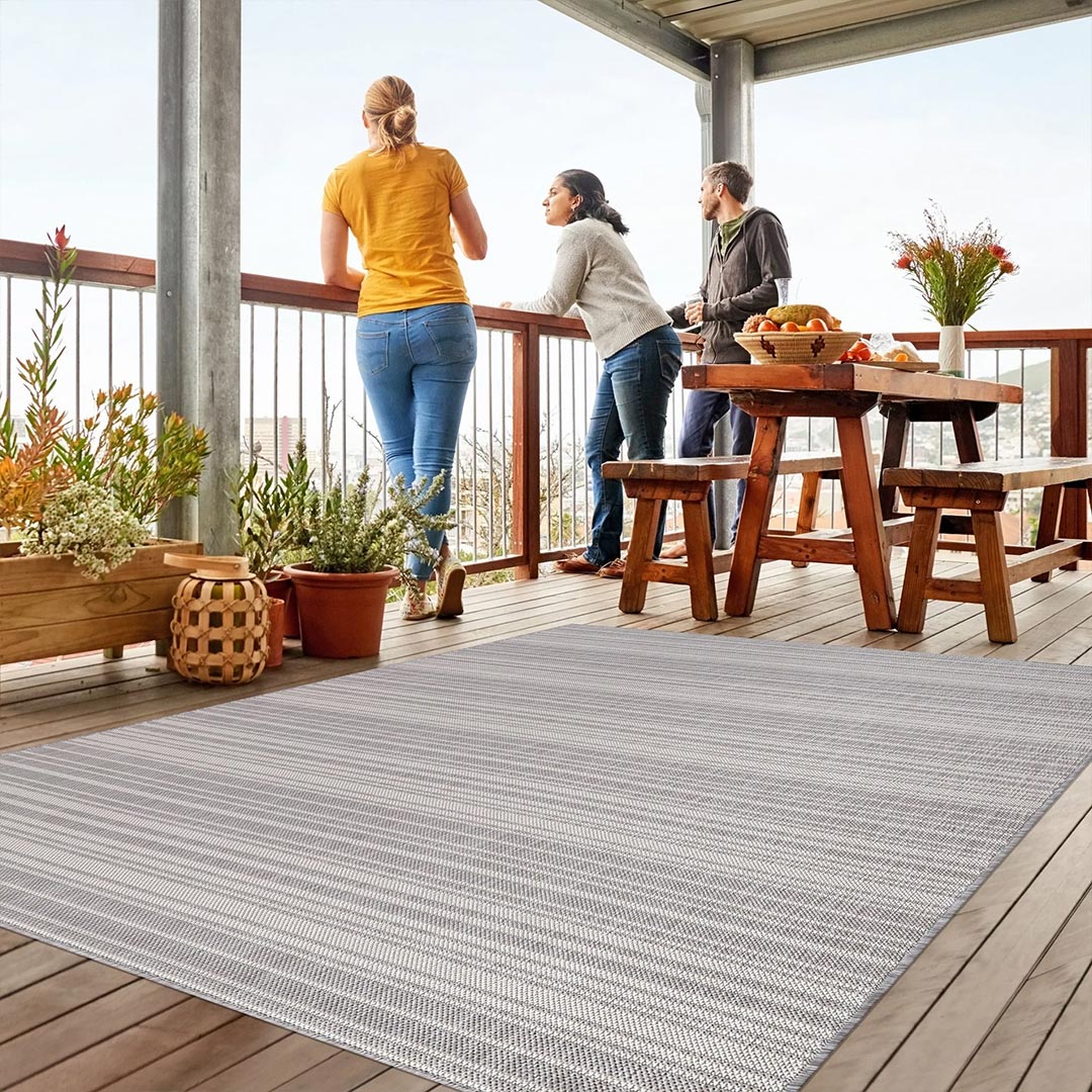 waikiki gray striped outdoor area rug