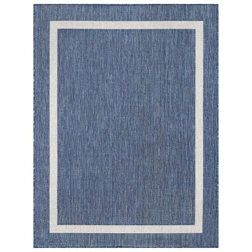 Waikiki Blue Bordered Outdoor Area Rug-4x6