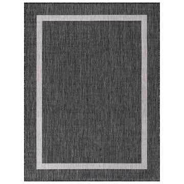 Waikiki Dark Gray Bordered Outdoor Area Rug-4x6