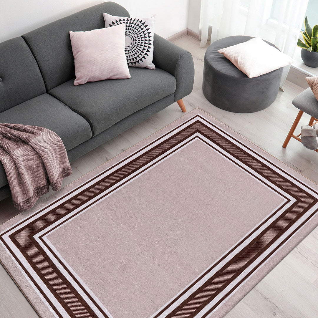 Beige Brown Indoor rug Non slip 8x10 area rug living room Modern bordered indoor area rug 3x5 5x7