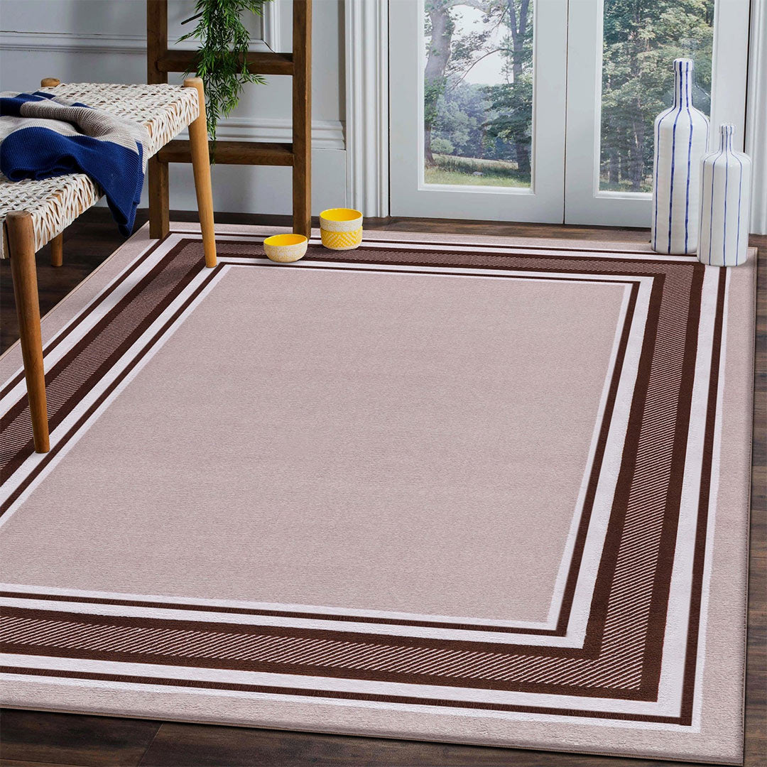 Beige Brown Indoor rug Non slip 8x10 area rug living room Modern bordered indoor area rug 3x5 5x7
