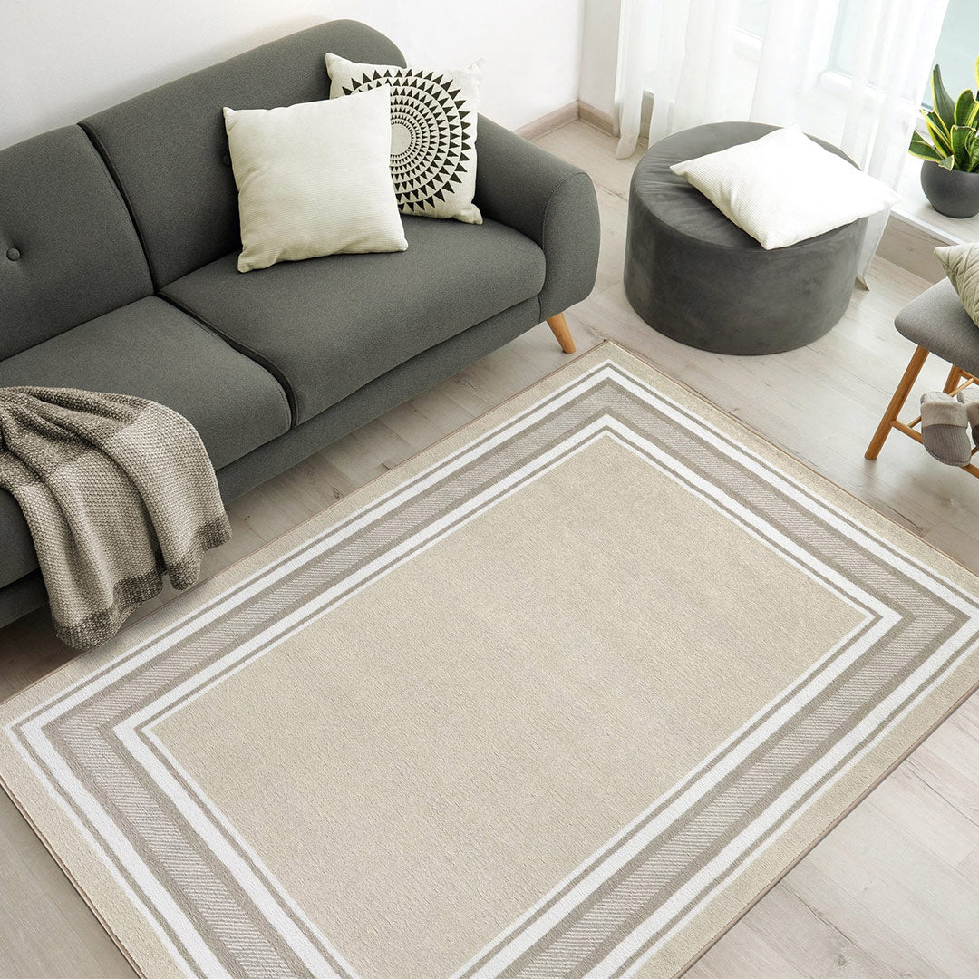 Beige Indoor rug Non slip 8x10 area rug living room Modern bordered indoor area rug 3x5 5x7 