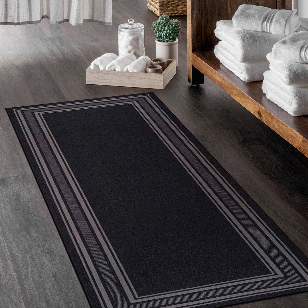 Black Indoor rug Non slip 8x10 area rug living room Modern bordered indoor area rug 3x5 5x7