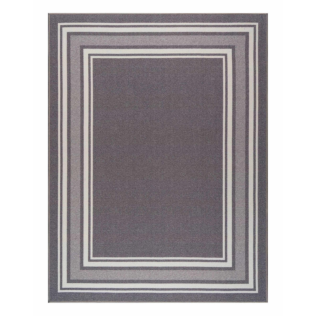 Beverly Rug Indoor Bordered Area Rugs, Non Slip Rubber Backing Modern  Living Room Area Rug, Gray, 5'x7' 
