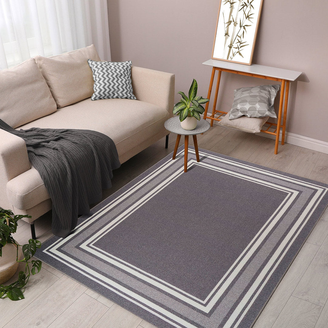 Gray Indoor rug Non slip 8x10 area rug living room Modern bordered indoor area rug 3x5 5x7