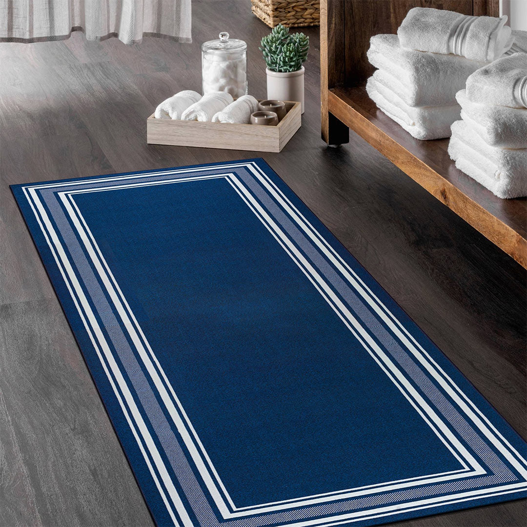 Navy Indoor rug Non slip 8x10 area rug living room Modern bordered indoor area rug 3x5 5x7