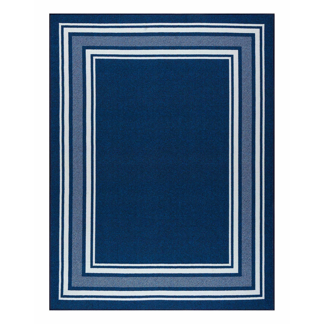 Beverly Rug Indoor Bordered Area Rugs, Non Slip Rubber Backing Modern Living Room Area Rug, Navy, 2x3, Size: 2' x 3', Blue