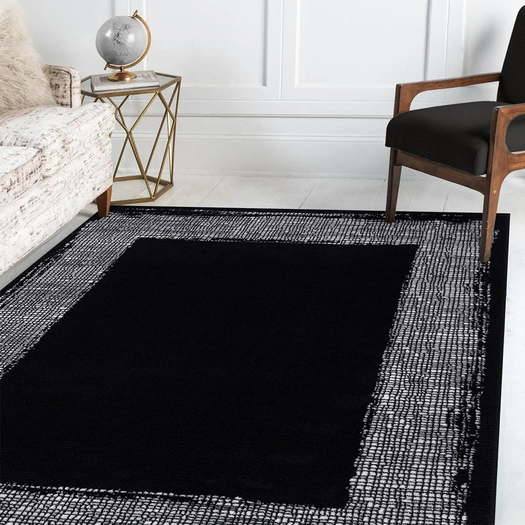 Black Indoor Area Rug Bordered 8x10