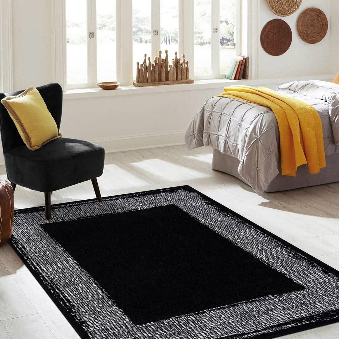 Black Indoor Area Rug Bordered 8x10