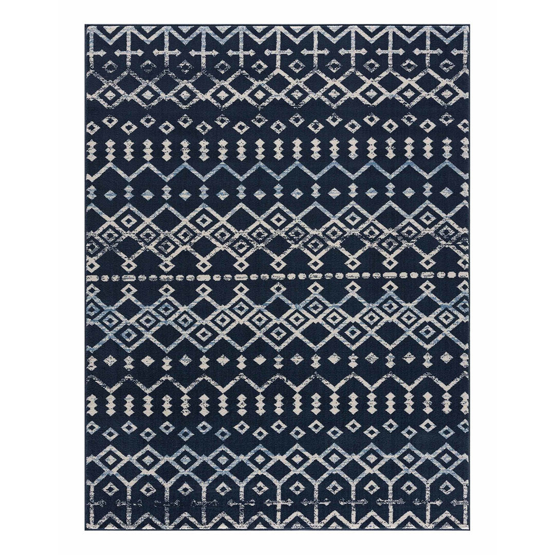 Dark Blue Trellis Indoor Area Rug Moroccan 8x10