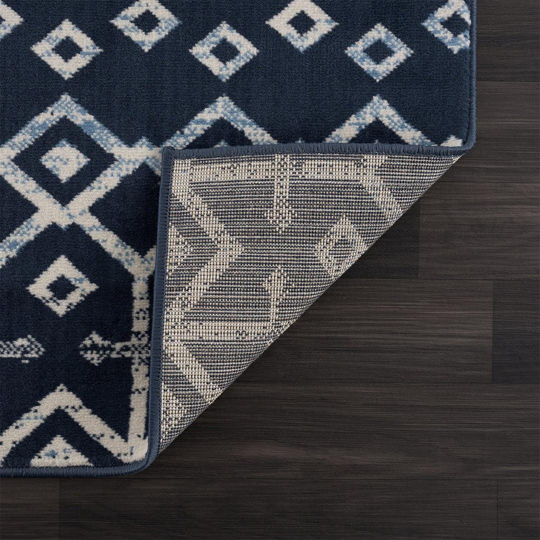 Dark Blue Trellis Indoor Area Rug Moroccan 8x10