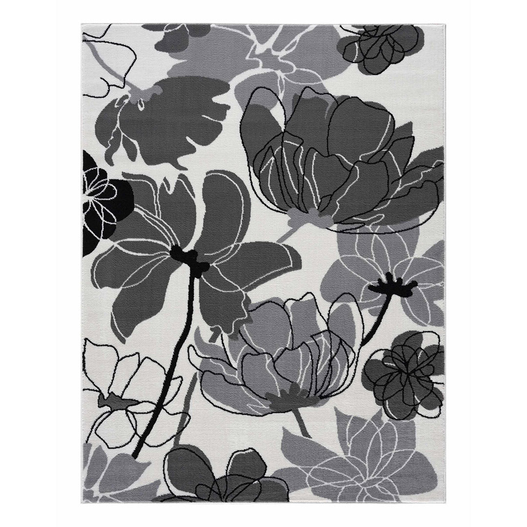 Dark Gray Indoor Area Rug Floral 8x10