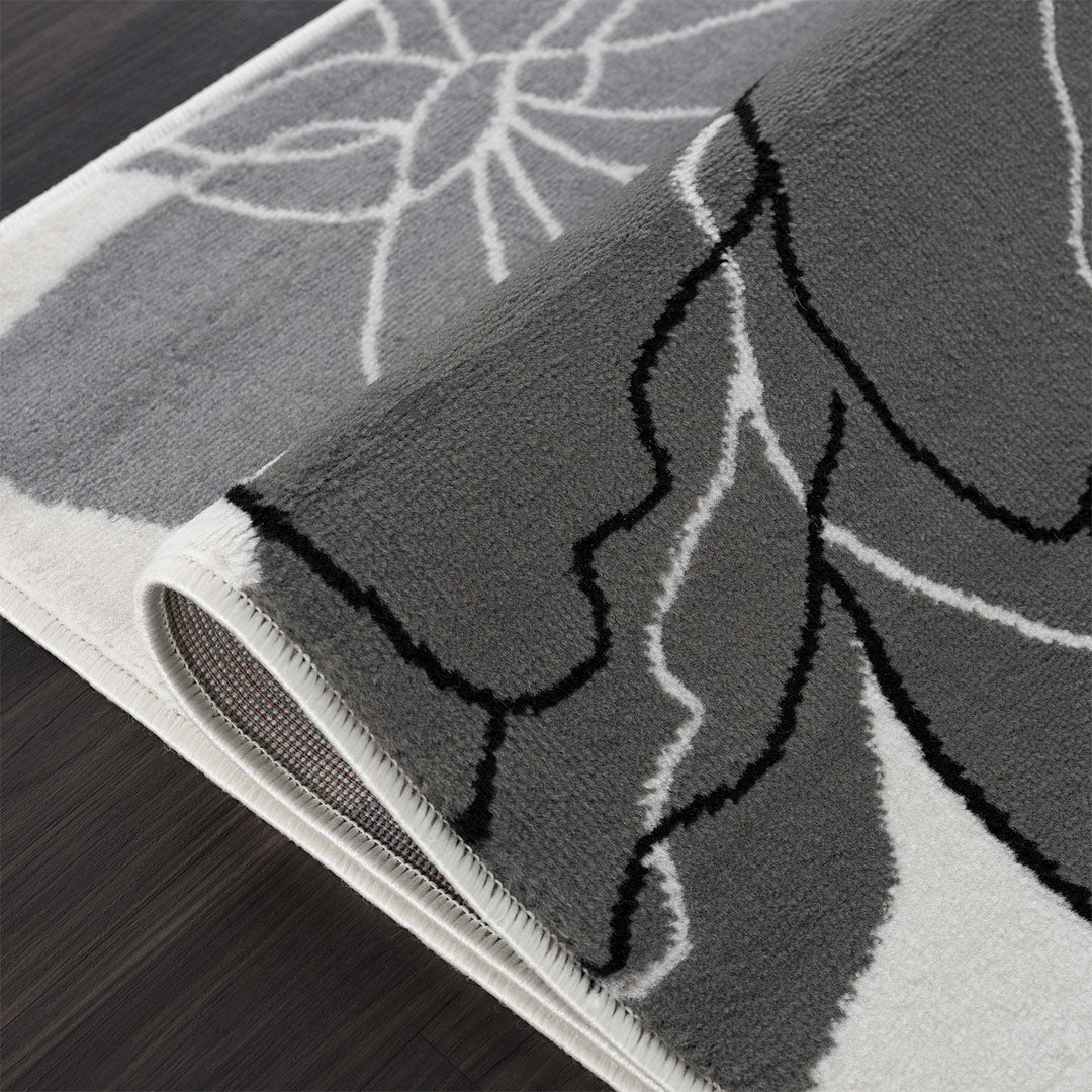Dark Gray Indoor Area Rug Floral 8x10