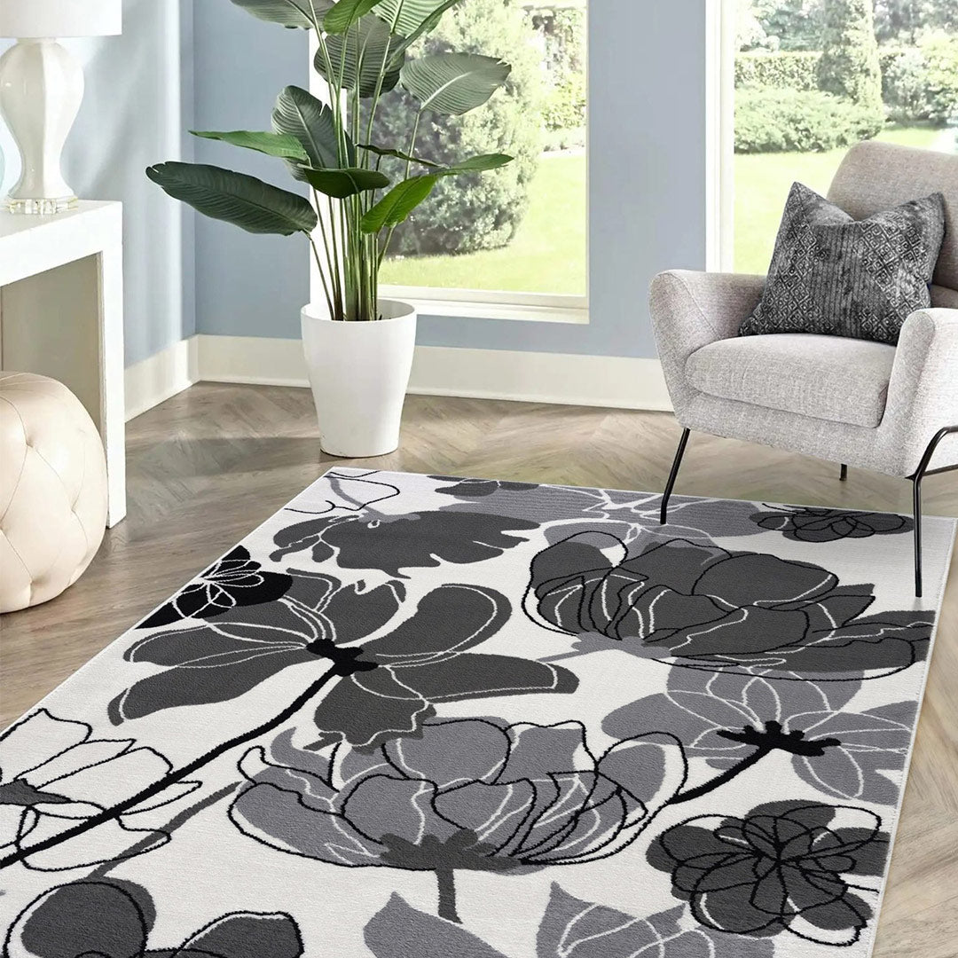Dark Gray Indoor Area Rug Floral 8x10