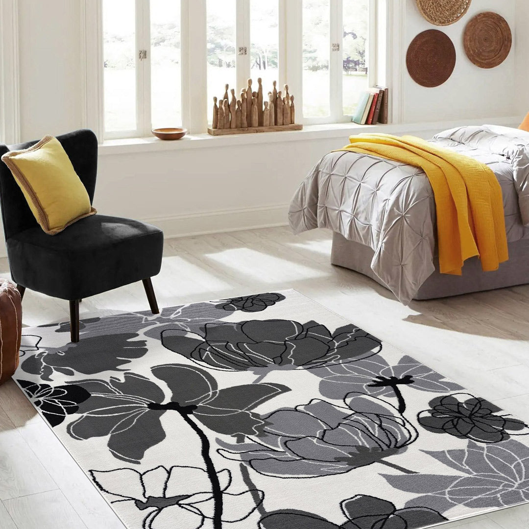 Dark Gray Indoor Area Rug Floral 8x10
