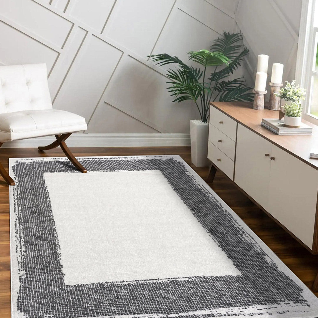 Off White Indoor Area Rug Bordered 8x10