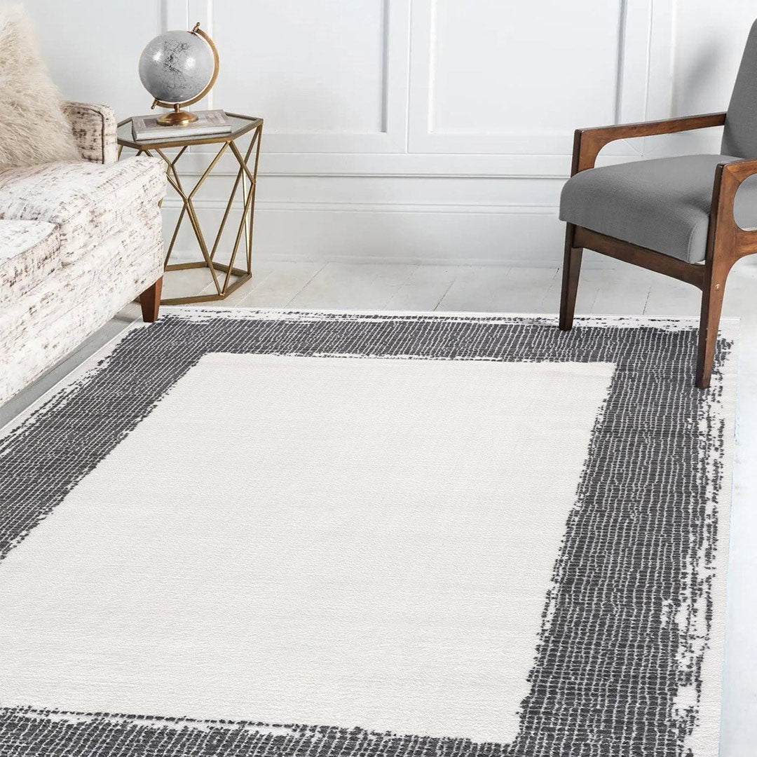 Off White Indoor Area Rug Bordered 8x10