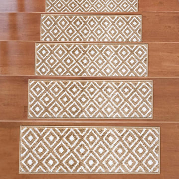 Valencia Beige Trellis Non-Slip Stair Treads Rug-Setof7