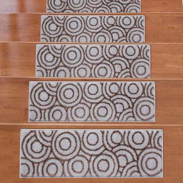 Valencia Brown Circles Non-Slip Stair Treads Rug-Setof13