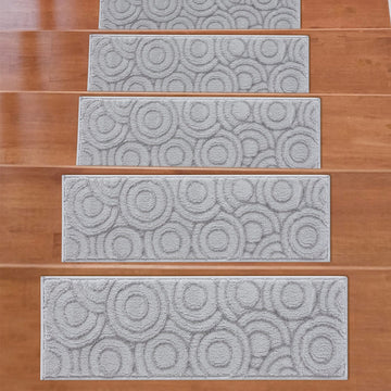 Valencia Dark Gray Circles Non-Slip Stair Treads Rug-Setof7