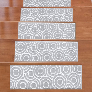 Valencia Gray Circles Non-Slip Stair Treads Rug-Setof7