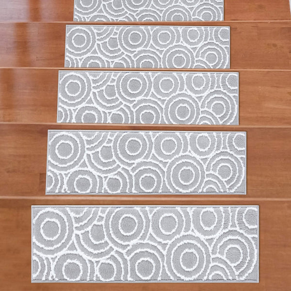 Non-Slip Gray Stair Treads Circles set of 7 set of 13