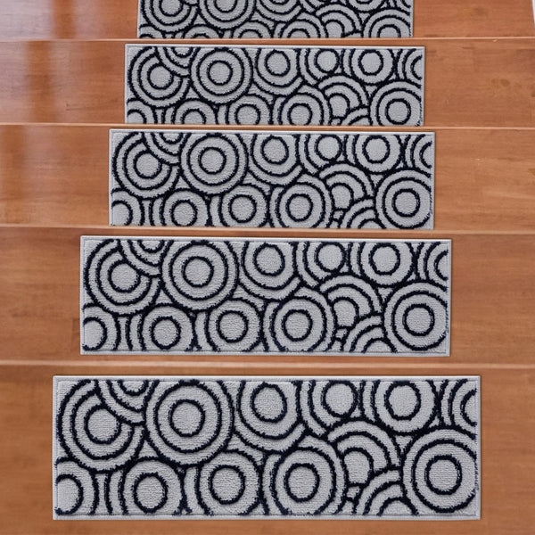 Non-Slip Navy Stair Treads Circles set of 7 set of 13
