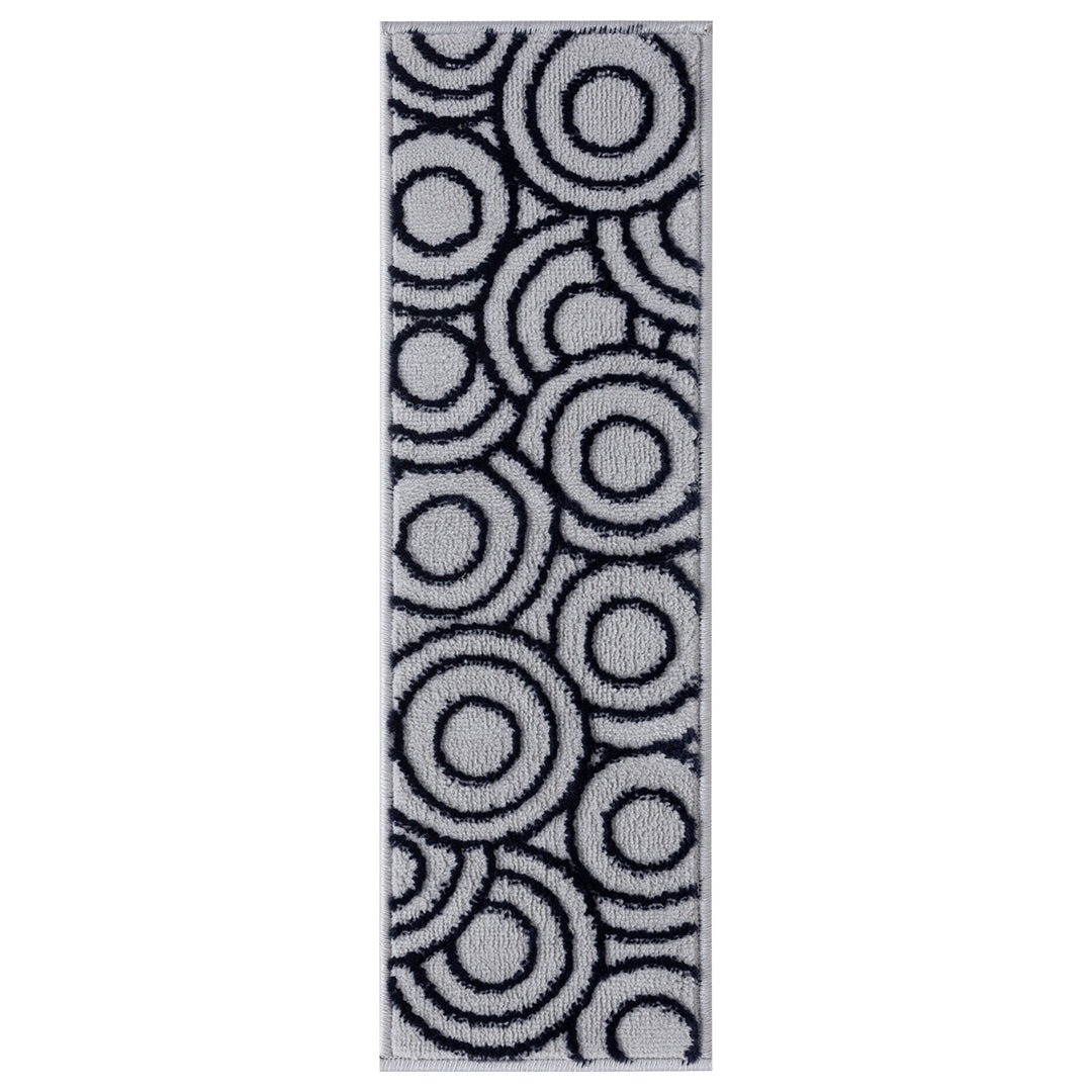 Valencia Navy Circles Non-Slip Stair Treads Rug