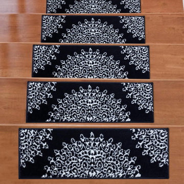 Valencia Navy Medallion Non-Slip Stair Treads Rug-Setof13