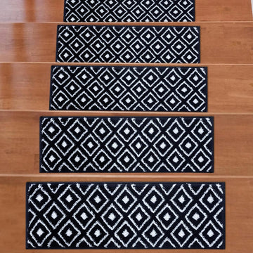 Valencia Navy Trellis Non- Slip Stair Treads Rug-Setof13