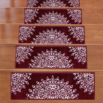 Valencia Red Medallion Non-Slip Stair Treads Rug-Setof7