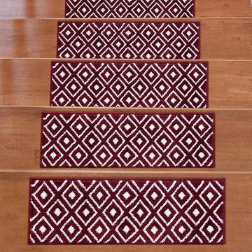 Valencia Red Trellis Non-Slip Stair Treads Rug-Setof13