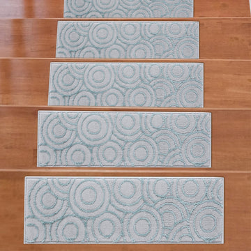 Valencia Teal Circles Non-Slip Stair Treads Rug-Setof7