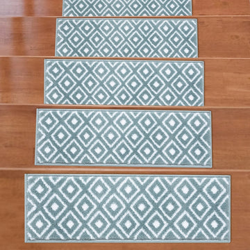 Valencia Teal Trellis Non-Slip Stair Treads Rug-Setof7