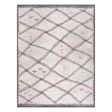 Venice Beige Trellis Washable Indoor Area Rug-9x12