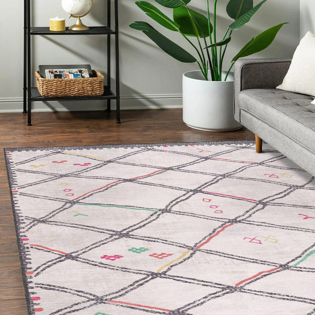 Beige  Machine Washable  Indoor Area Rug 8x10 9x12