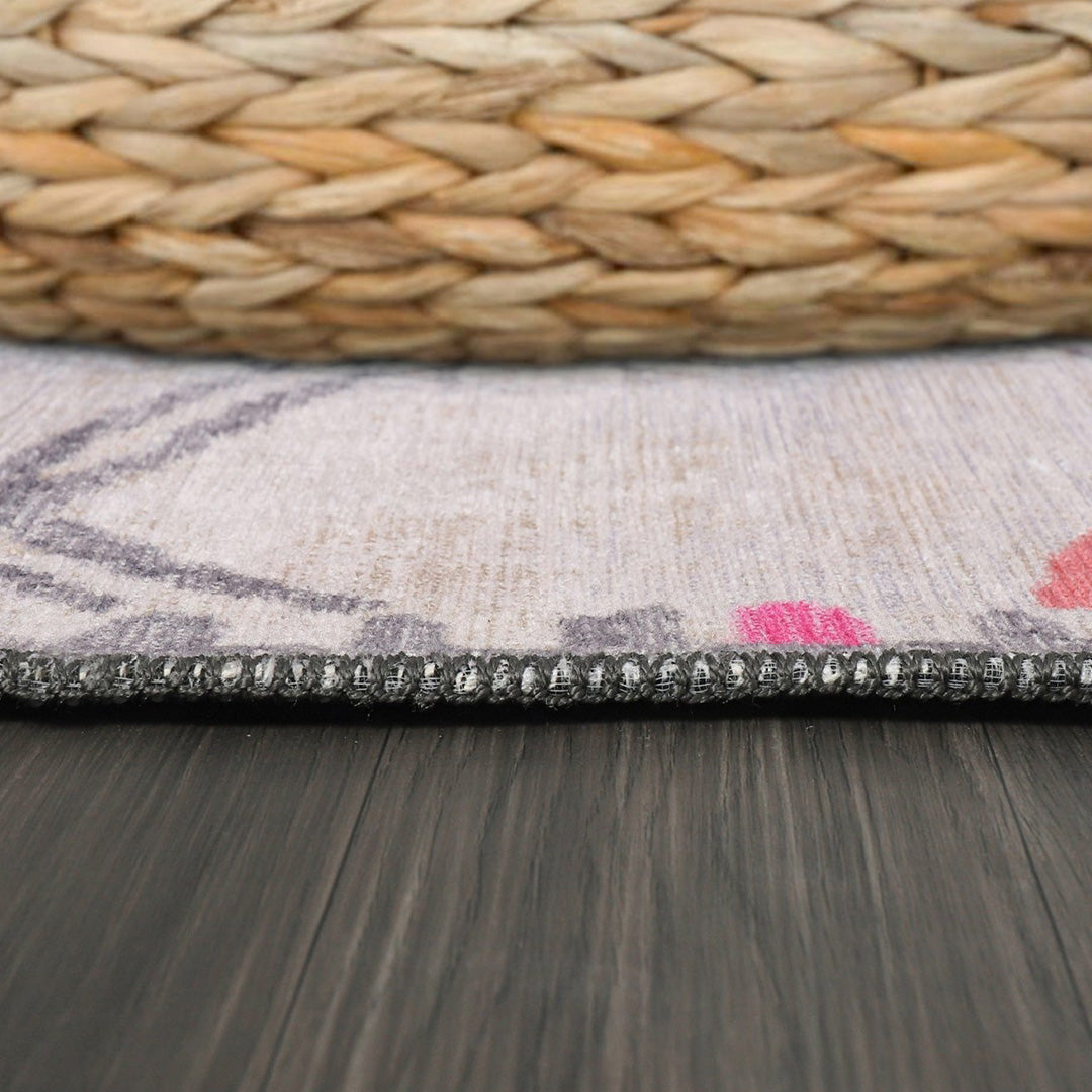 Beige  Machine Washable  Indoor Area Rug 8x10 9x12